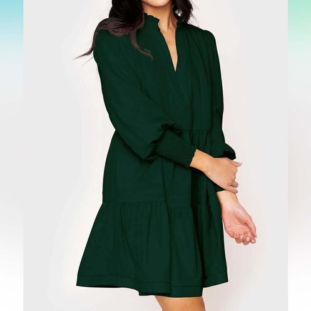 Flowy Hunter Green Midi Dress Longsleeve